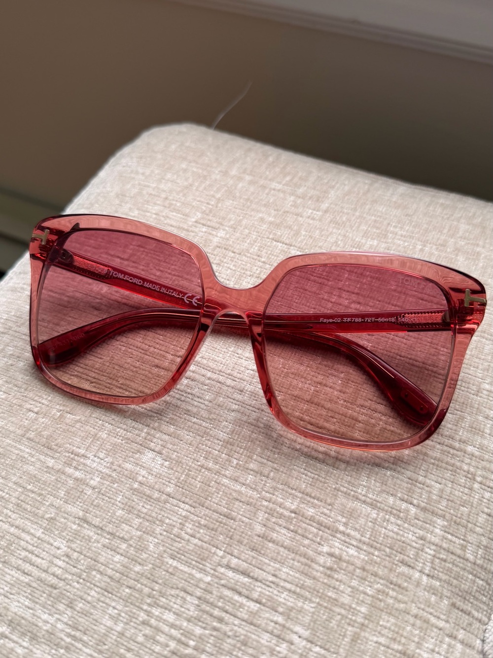 Tom Ford Translucent Rose Red Oversized Square Sunglasses